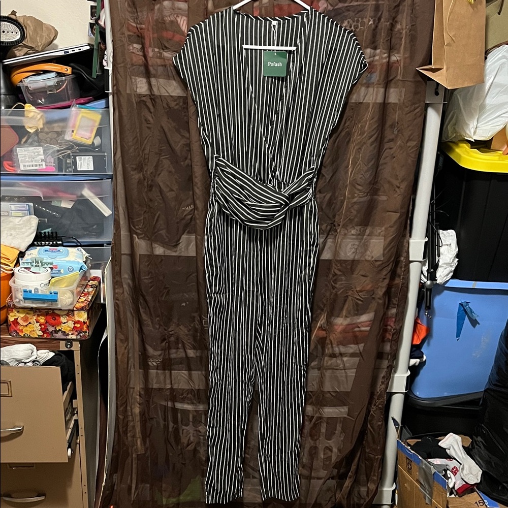 Black and White Striped Jumpsuit